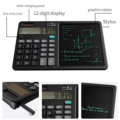 Calculatrice avec tablette d'écriture incassable.